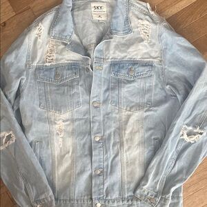 Sky Blue Lightweight Denim Shirt Jacket Distressed